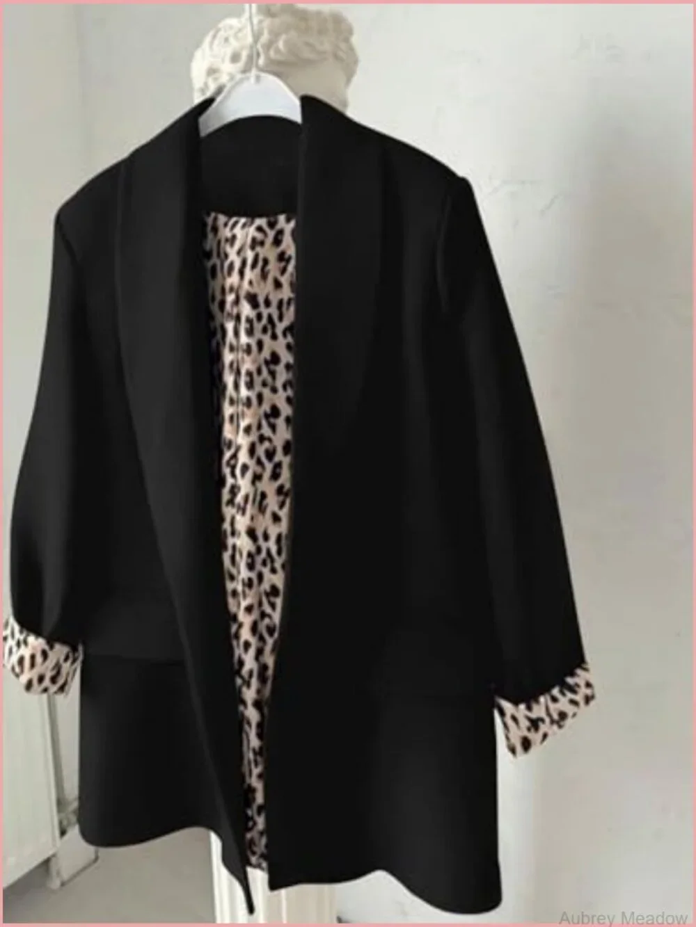 Women's Business Casual Blazer with 3/4 Sleeves and Leopard Lining